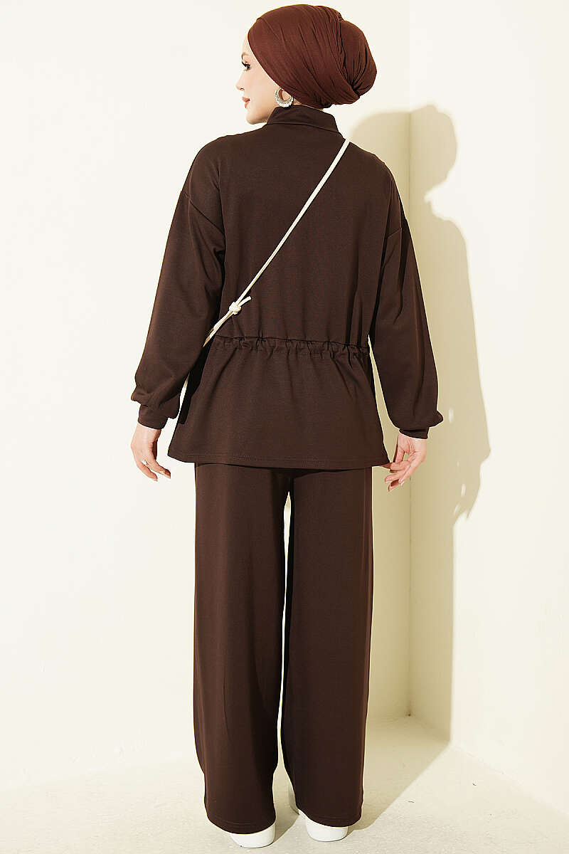Fleece-Detailed French Terry Two-Piece Set Brown - Imagen 3