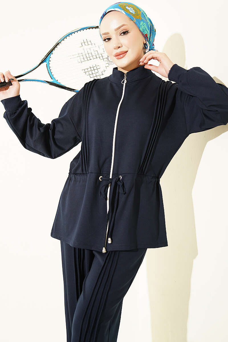 Fleece-Detailed French Terry Two-Piece Set Navy Blue – Bild 2