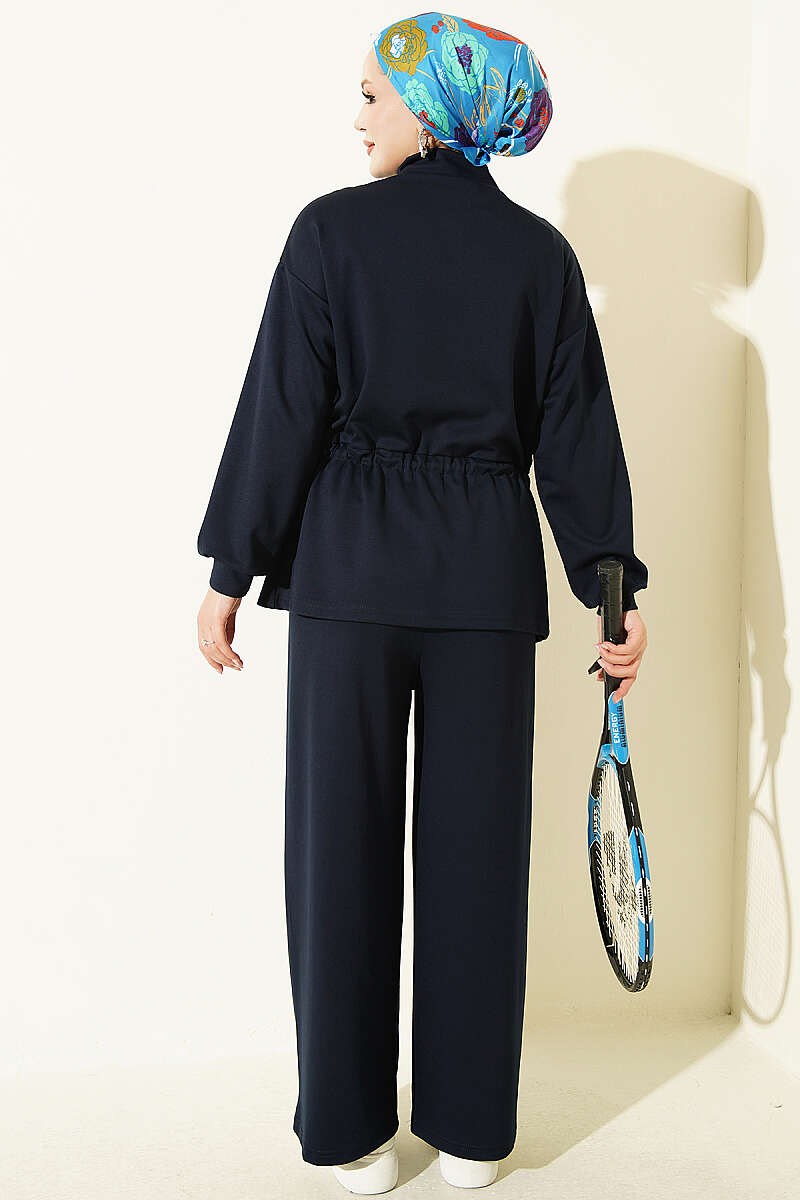 Fleece-Detailed French Terry Two-Piece Set Navy Blue – Bild 3