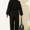 Fleece-Detailed French Terry Two-Piece Set Black - الصورة 3