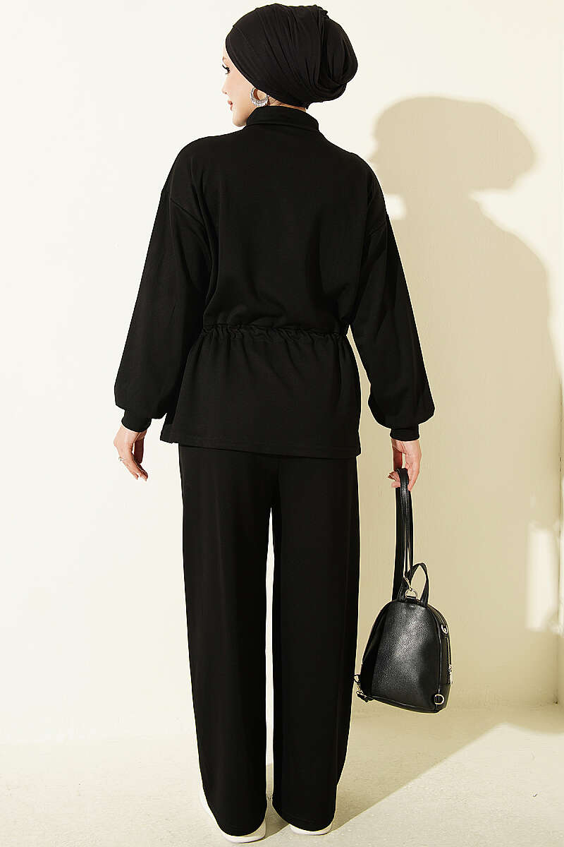 Fleece-Detailed French Terry Two-Piece Set Black - الصورة 3