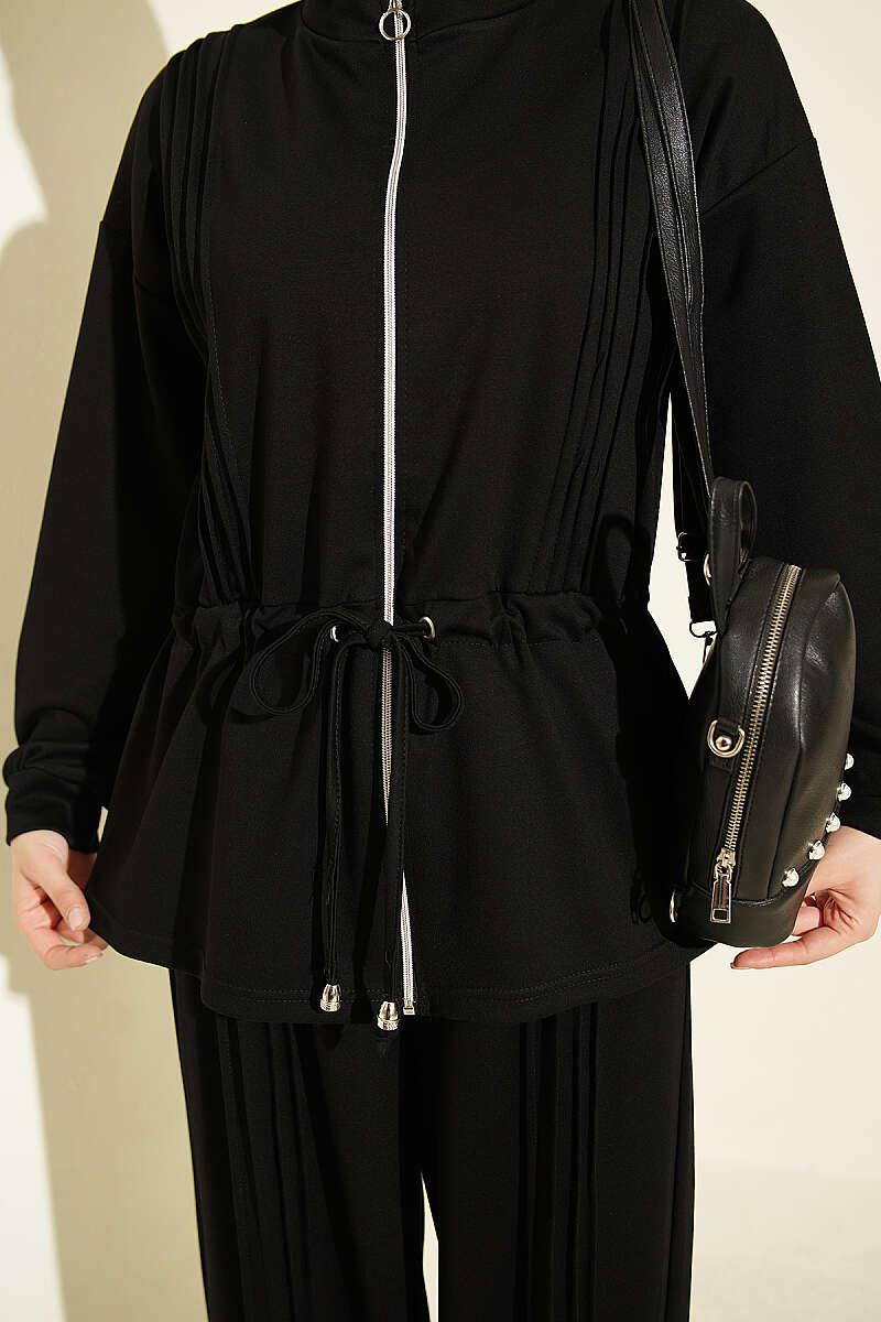 Fleece-Detailed French Terry Two-Piece Set Black - الصورة 4