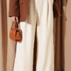Fleece-Trimmed Palazzo Pants Beige