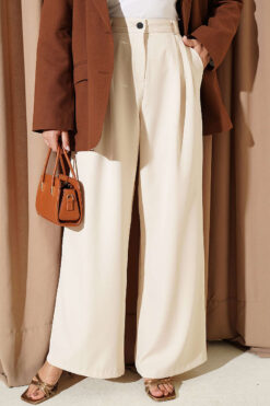 Fleece-Trimmed Palazzo Pants Beige