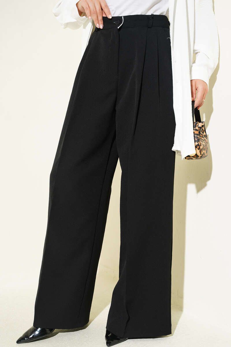 Fleece-Trimmed Palazzo Pants Black