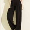Pleated Double Button Loose Trousers Dark Brown