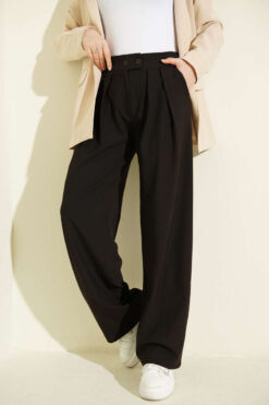 Pleated Double Button Loose Trousers Dark Brown