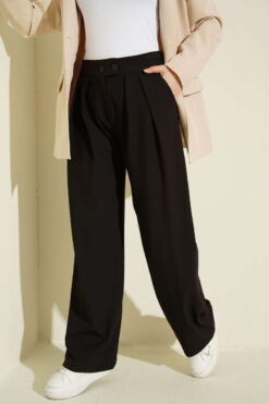 Alternative view of Pleated Double Button Loose Trousers Dark Brown
