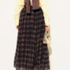 Pleated Belted Checkered Chiffon Skirt Dark Brown – Image 3
