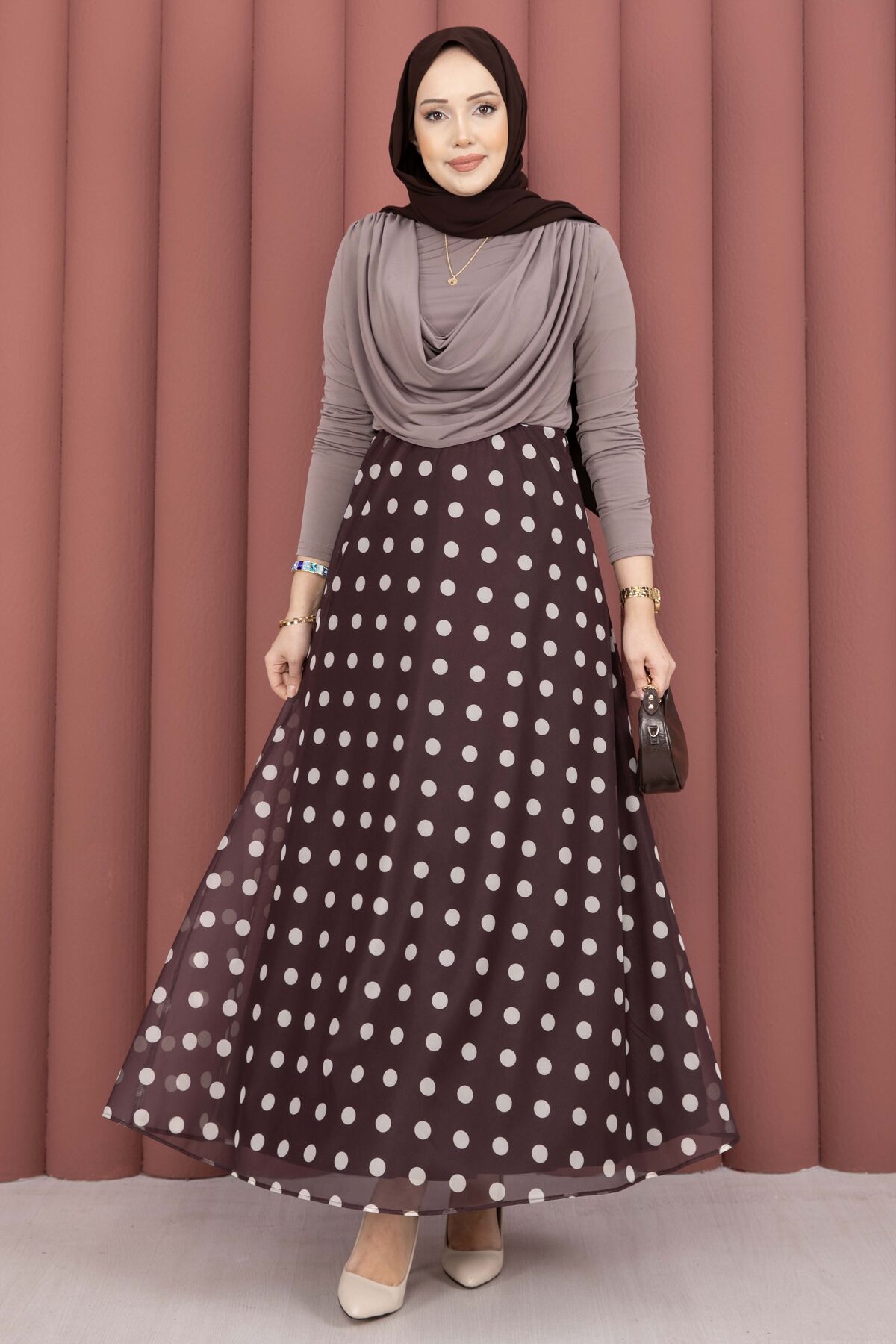 Polka Dot Chiffon Tulle Skirt with Hem Edge Plum - immagine 4