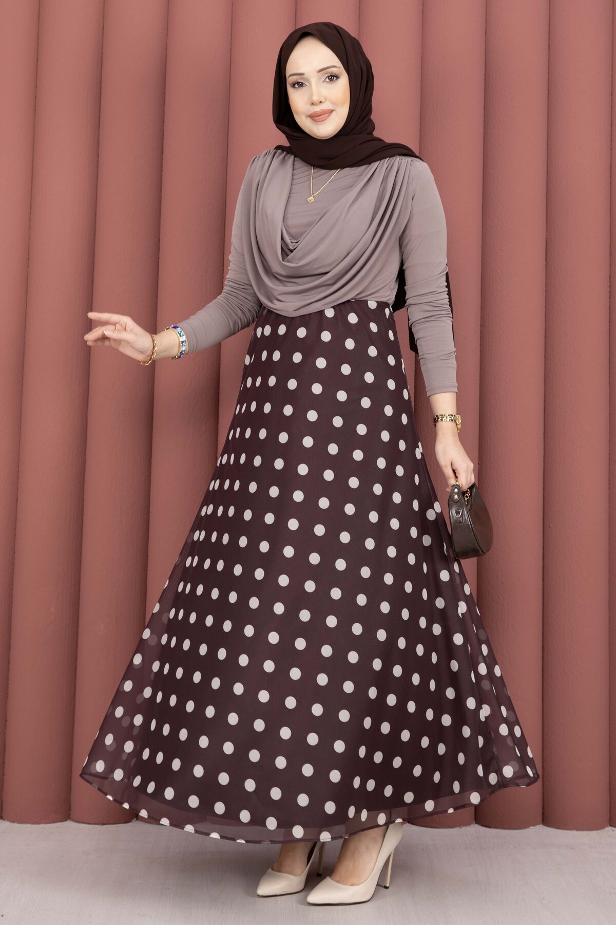Polka Dot Chiffon Tulle Skirt with Hem Edge Plum - immagine 3