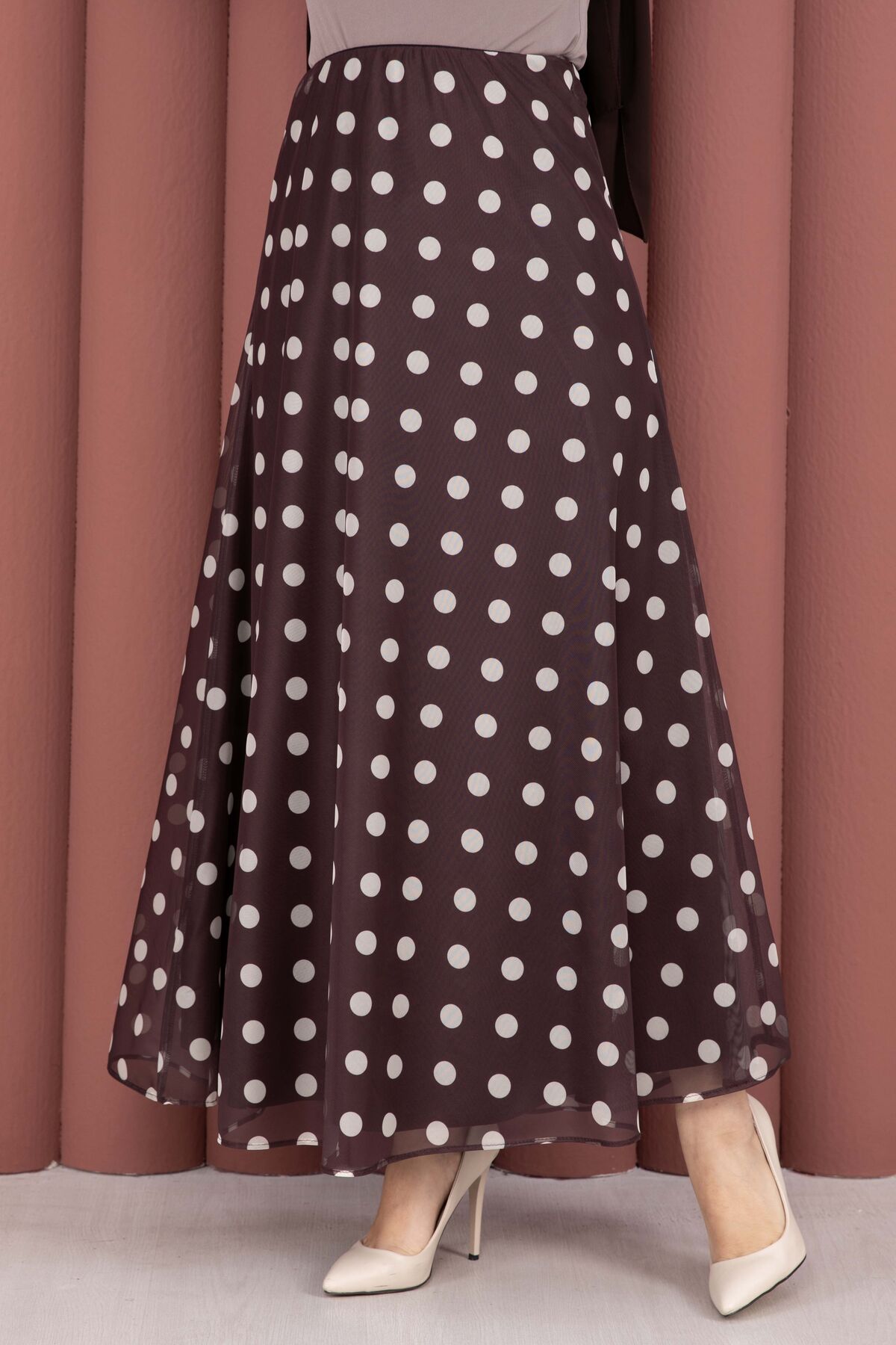 Polka Dot Chiffon Tulle Skirt with Hem Edge Plum - immagine 2