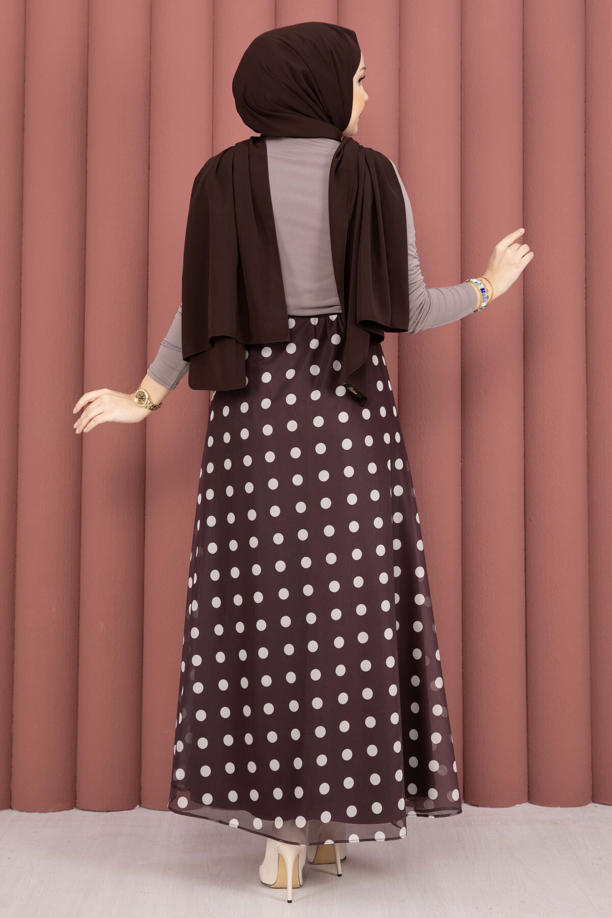 Polka Dot Chiffon Tulle Skirt with Hem Edge Plum - immagine 5