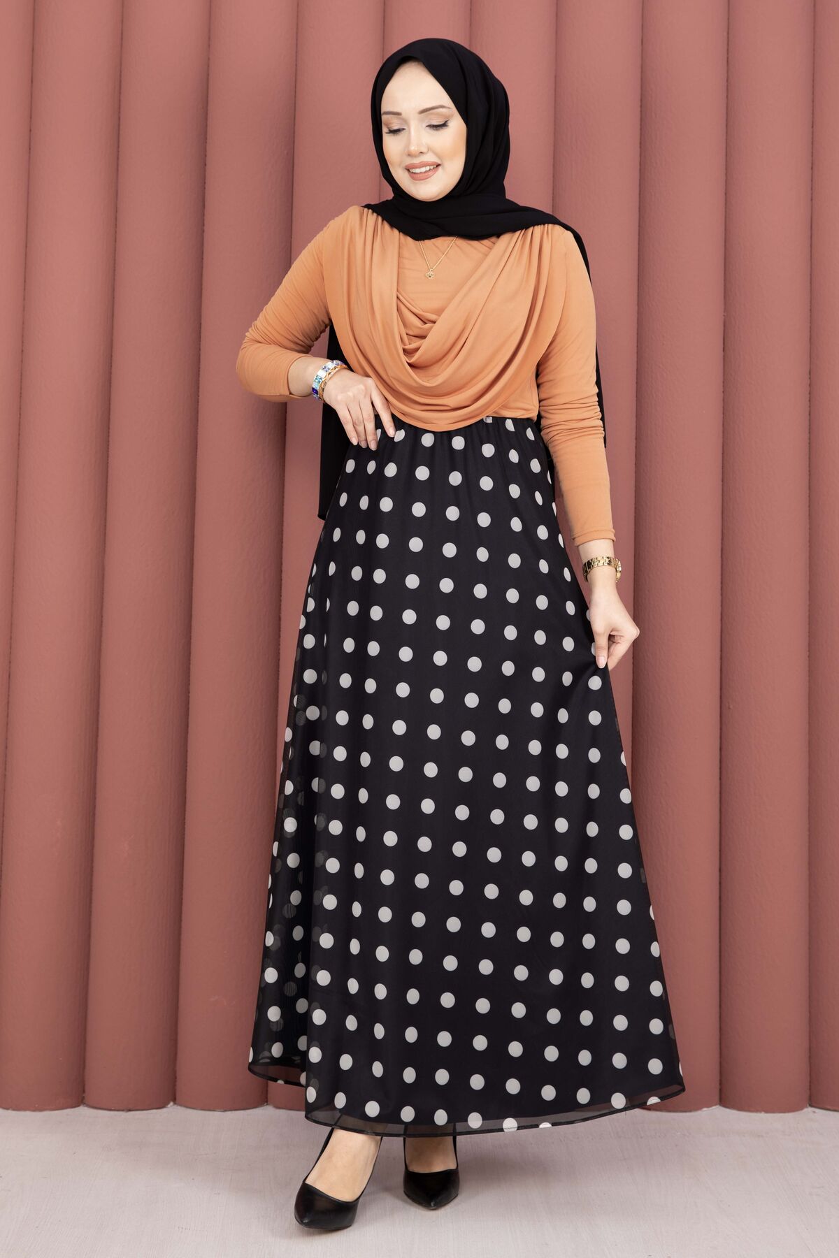 Polka Dot Chiffon Tulle Skirt with Hem Edge Black – Bild 5