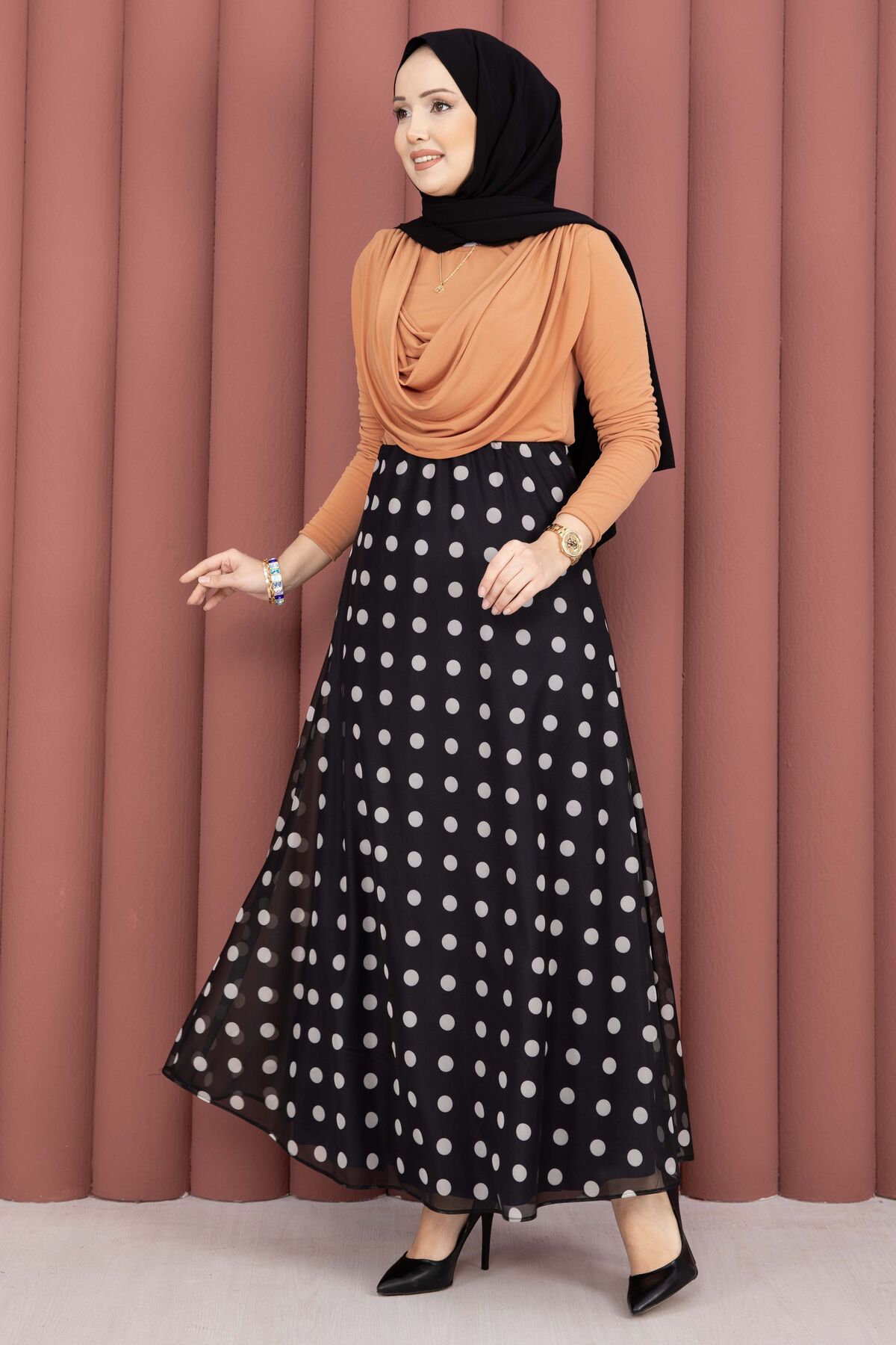 Polka Dot Chiffon Tulle Skirt with Hem Edge Black – Bild 6