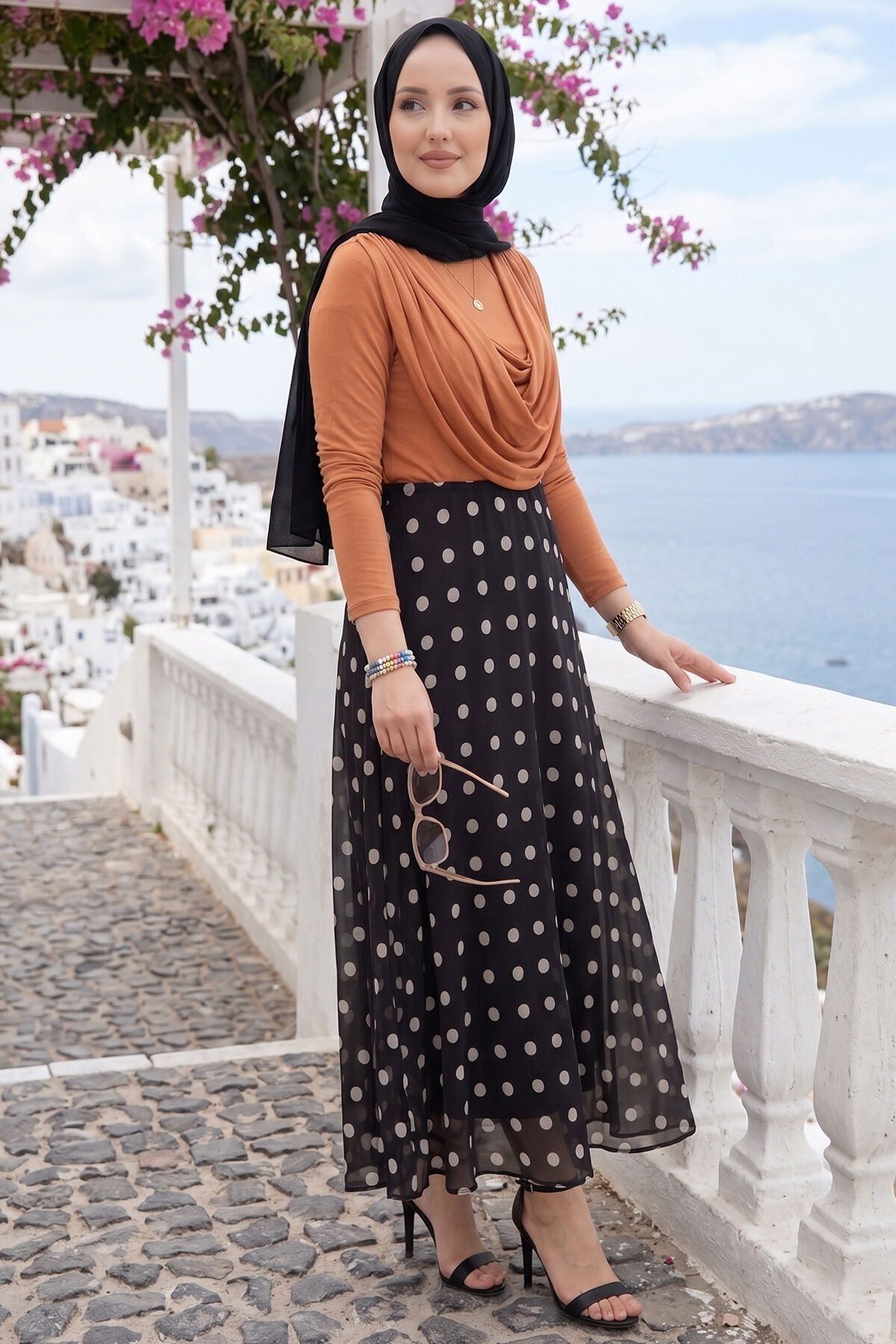 Polka Dot Chiffon Tulle Skirt with Hem Edge Black – Bild 3