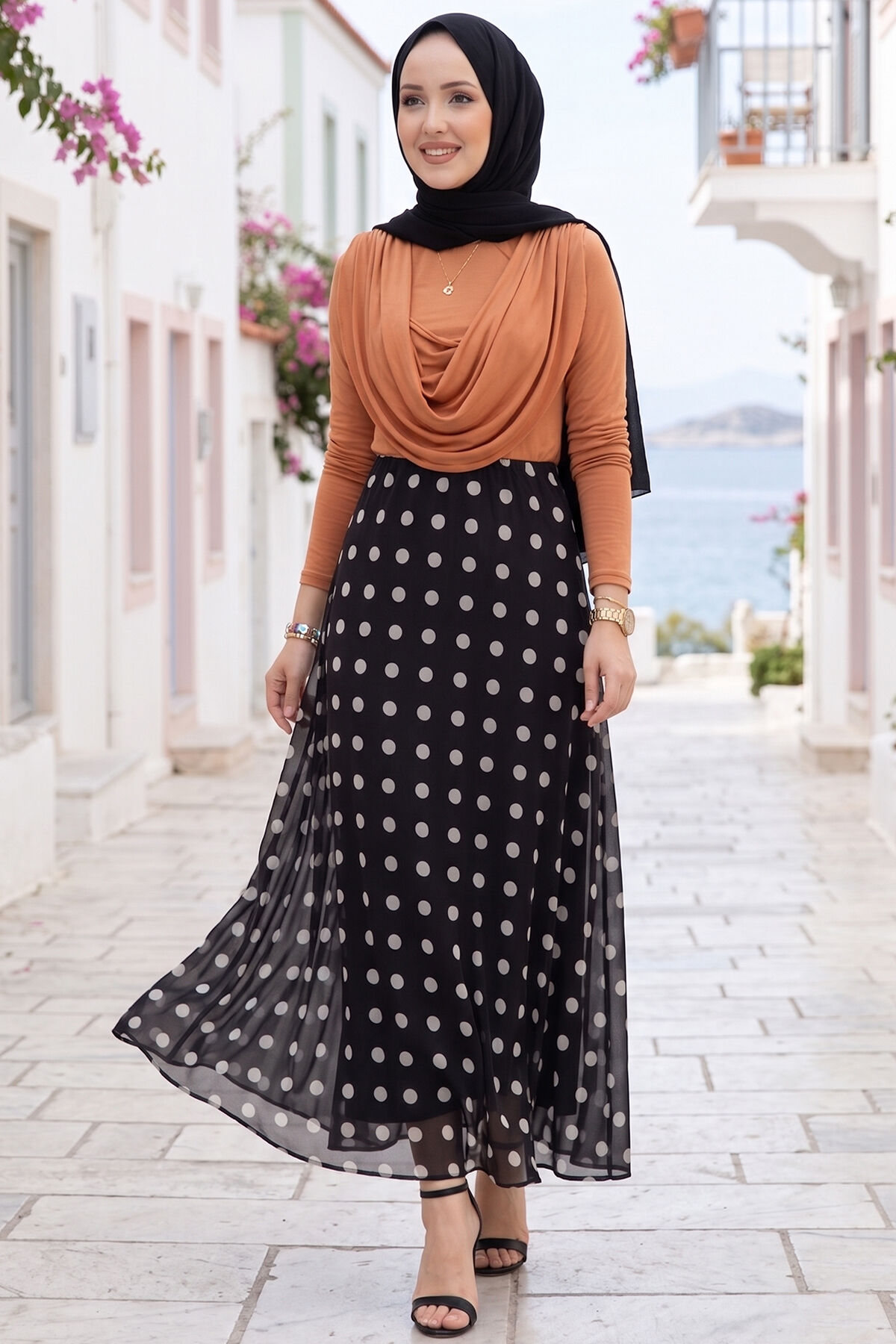 Polka Dot Chiffon Tulle Skirt with Hem Edge Black