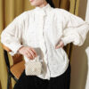 Balloon Sleeve Short Blouse with Detail Ecru