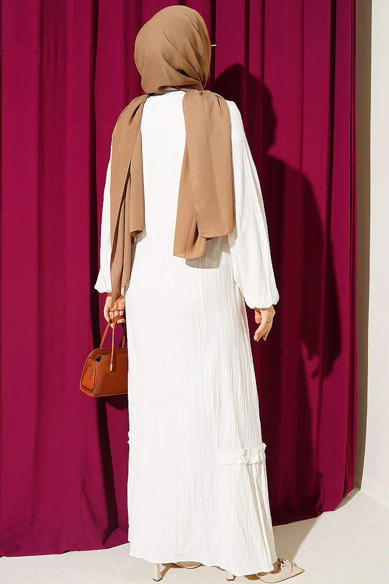 Fringed Detail Flared Dress Ecru - immagine 3