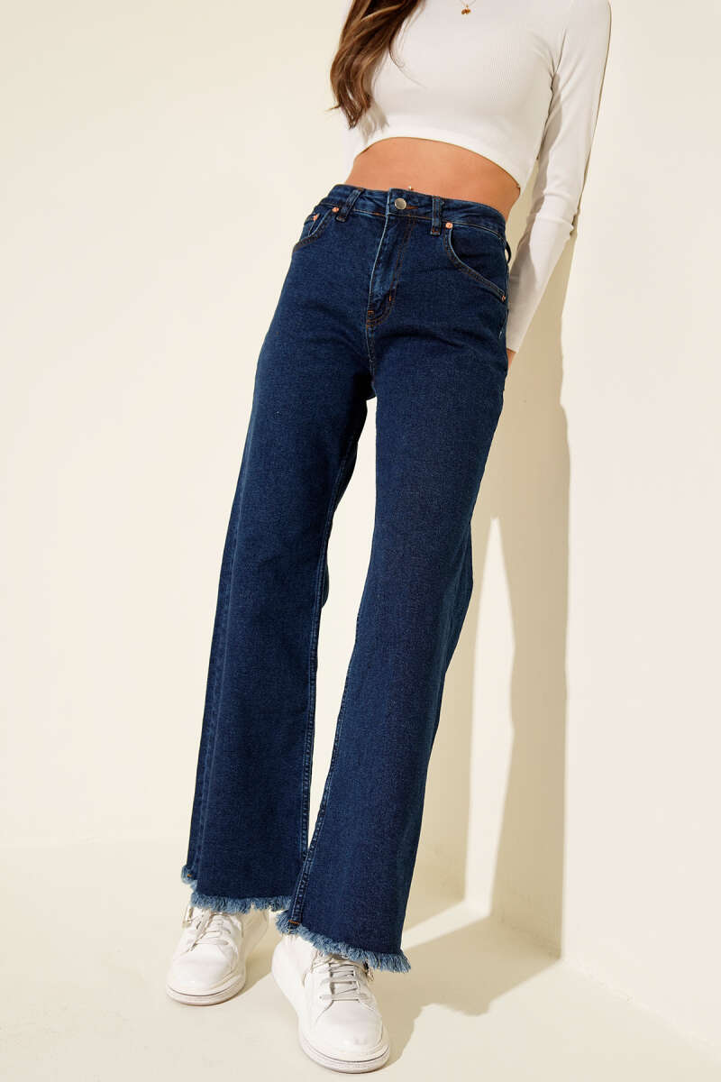 Fringed Hem Denim Pants Medium Blue – Bild 5