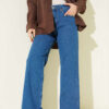 Fringed Hem Denim Pants Medium Blue