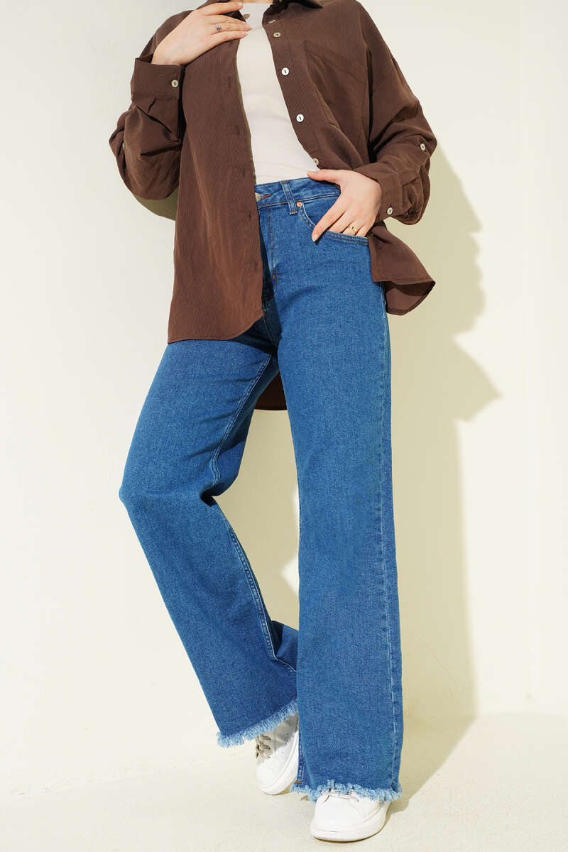 Fringed Hem Denim Pants Medium Blue – Bild 2