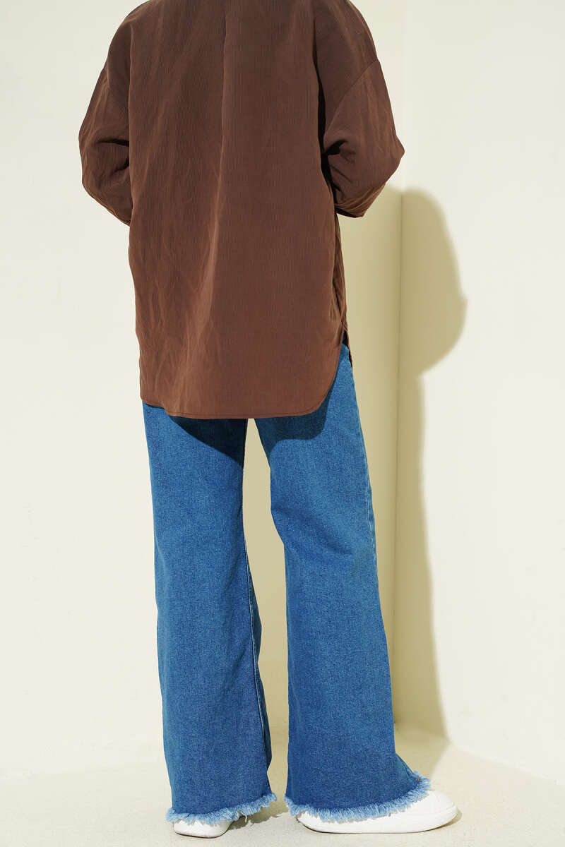 Fringed Hem Denim Pants Medium Blue – Bild 3