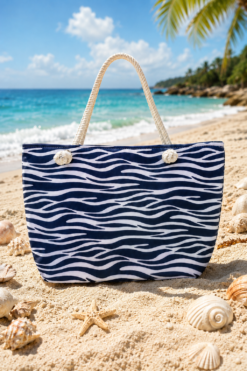 Colorful Patterned Beach Bag -150 Navy Blue