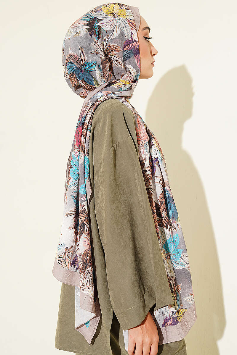 Colorful Leaf Pattern French Terry Shawl Light Mink - Image 3