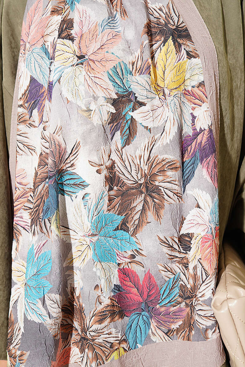 Colorful Leaf Pattern French Terry Shawl Light Mink - Image 4