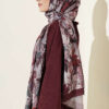 Colorful Leaf Pattern French Terry Shawl Burgundy - Image 3