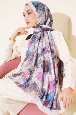 Alternative view of Colorful Leaf Pattern French Terry Shawl Grey