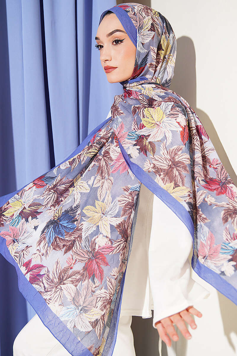 Colorful Leaf Pattern French Terry Shawl Lilac – Image 2