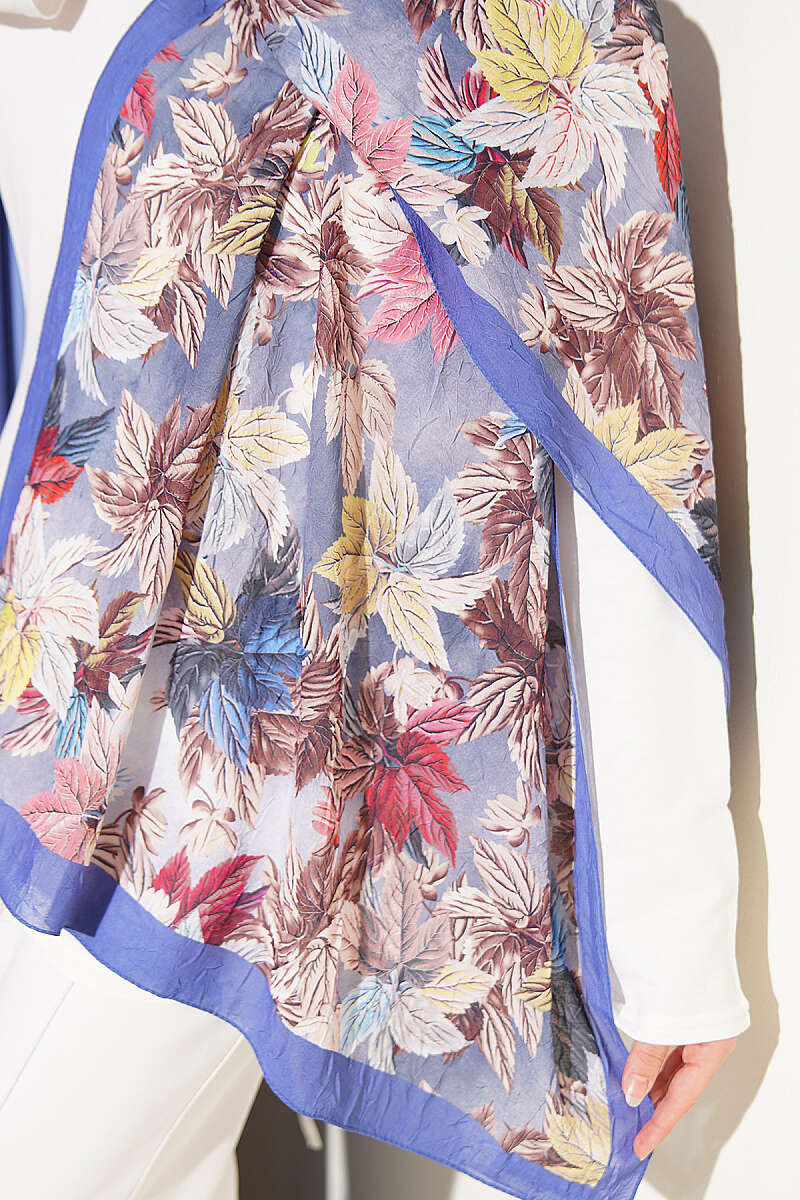 Colorful Leaf Pattern French Terry Shawl Lilac – Image 4