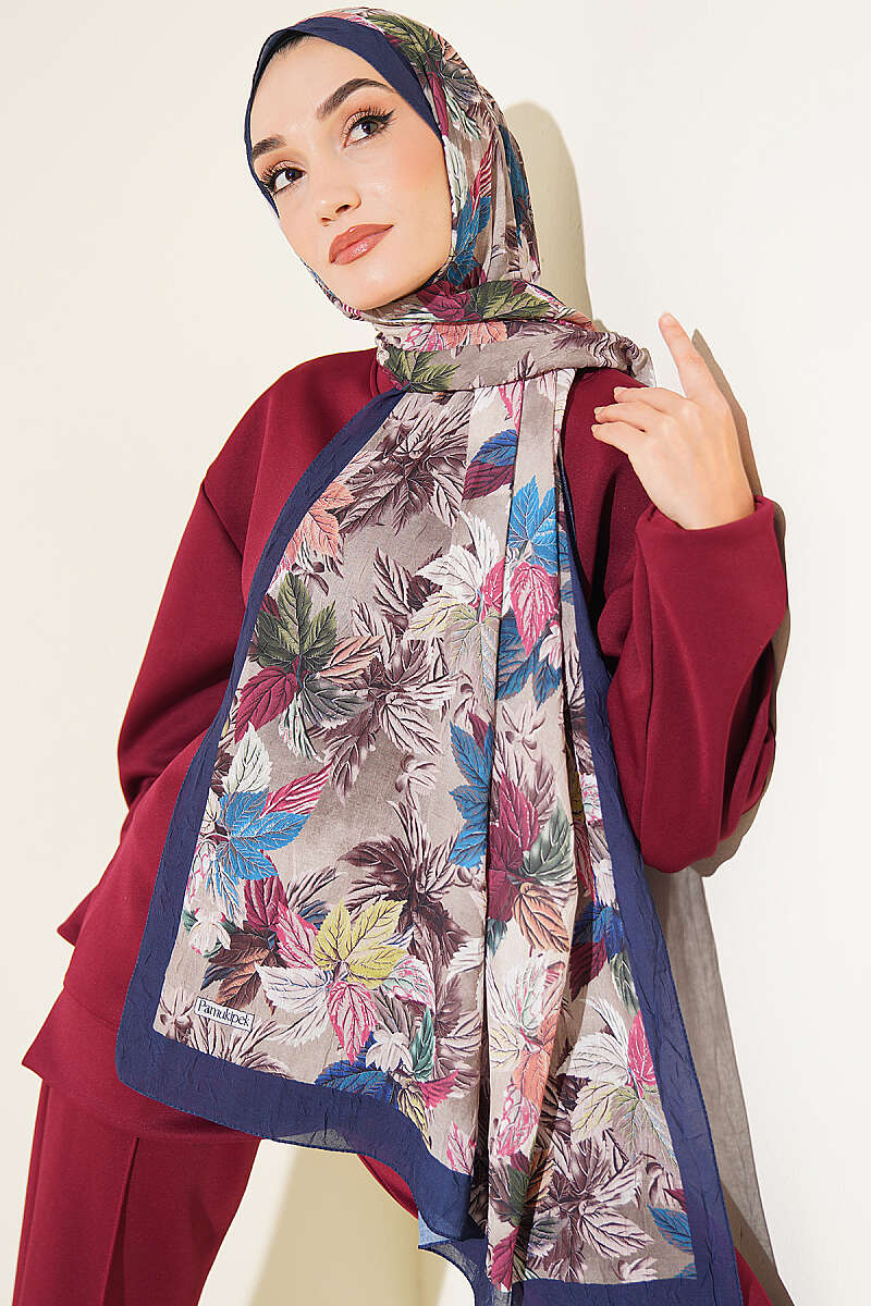 Colorful Leaf Pattern French Terry Shawl Parliament Blue
