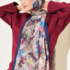 Colorful Leaf Pattern French Terry Shawl Parliament Blue – Image 2