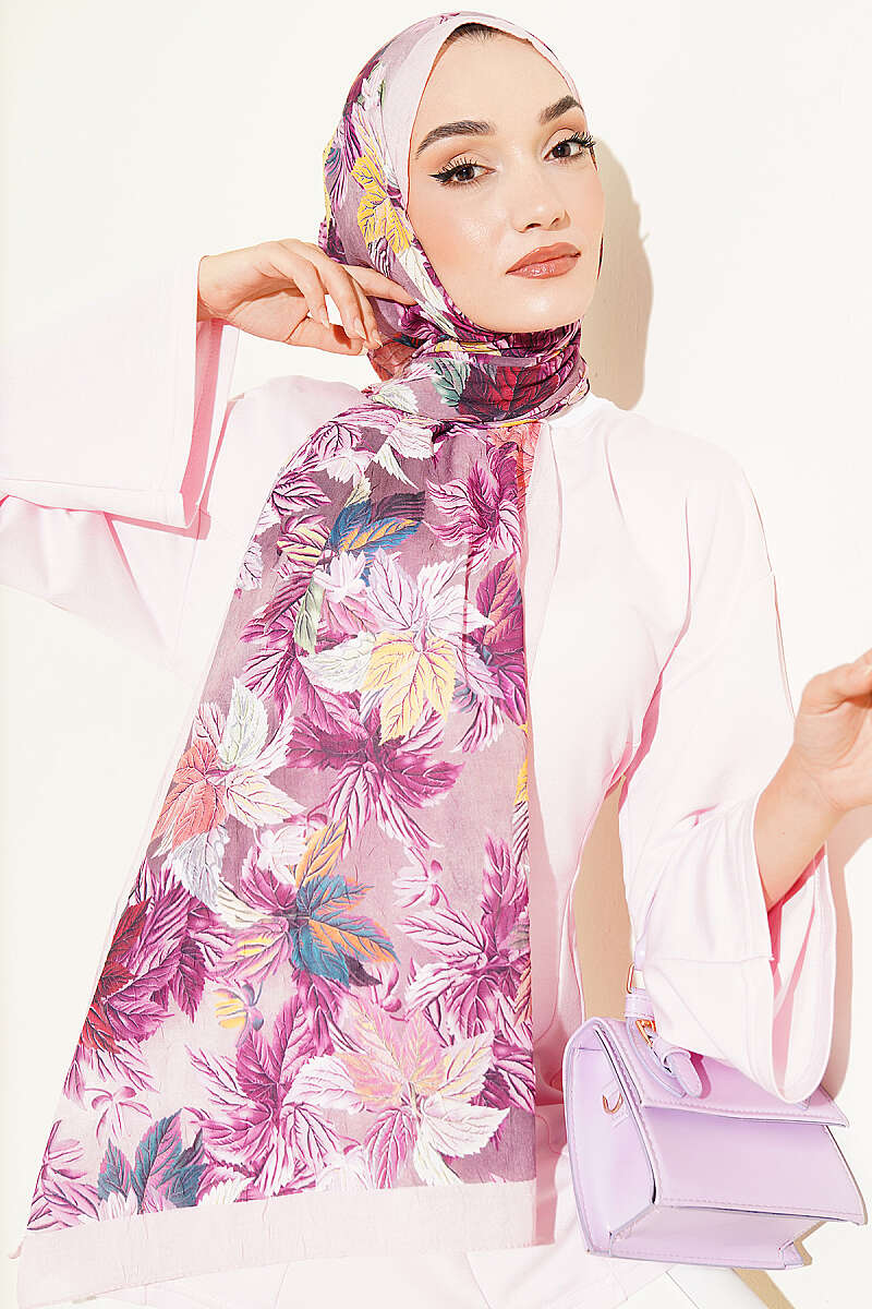 Colorful Leaf Pattern French Terry Shawl Pink