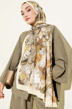 Alternative view of Colorful Leaf Pattern French Terry Shawl Yellow