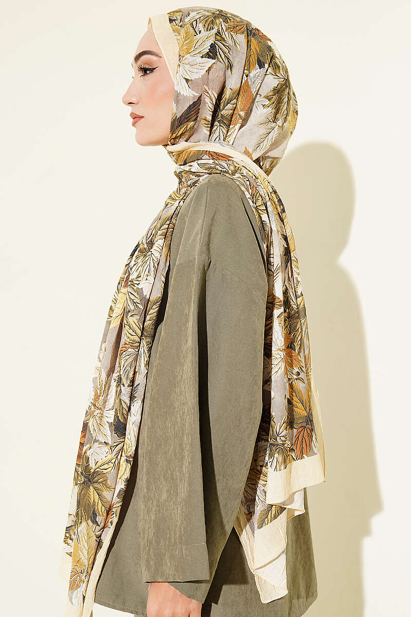 Colorful Leaf Pattern French Terry Shawl Yellow - Image 3
