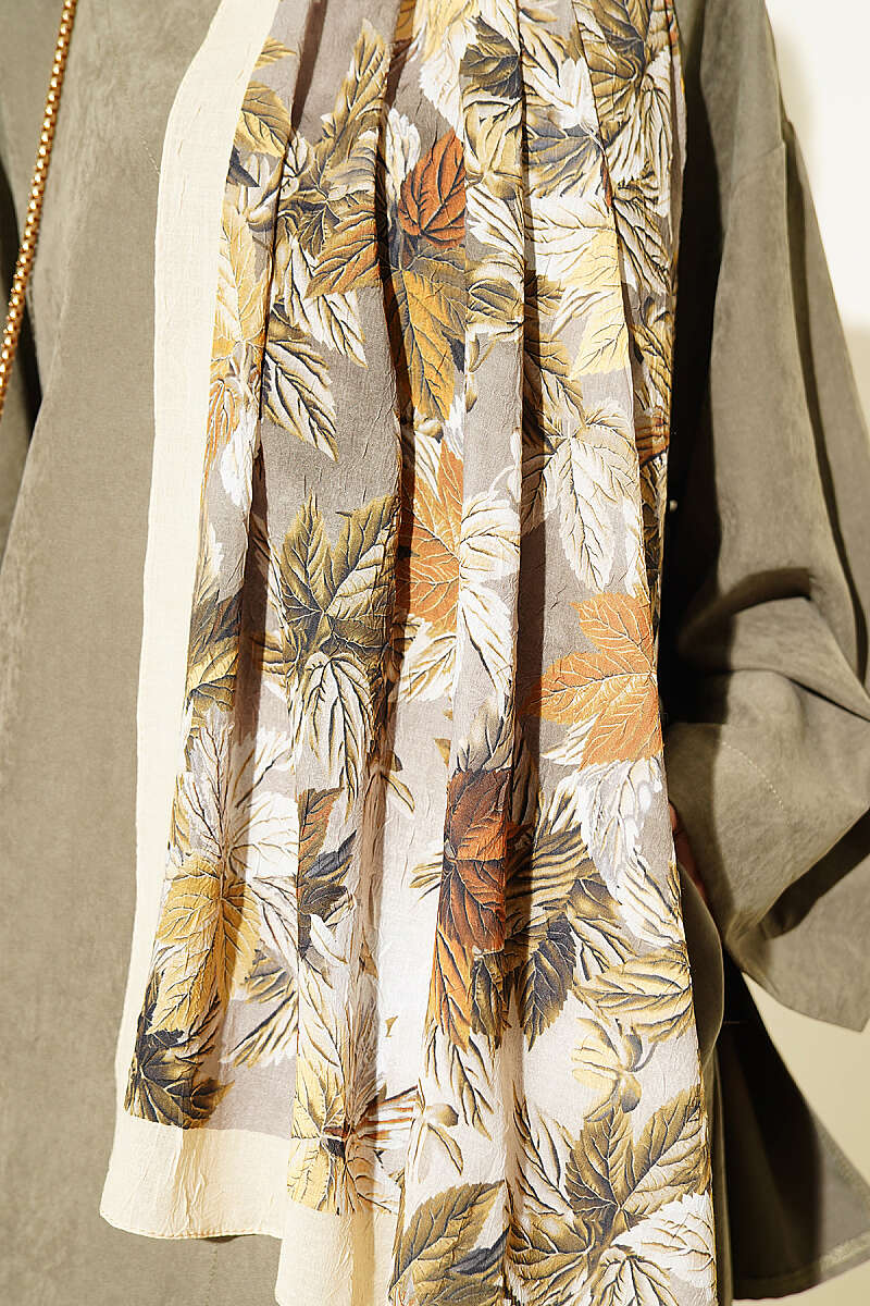Colorful Leaf Pattern French Terry Shawl Yellow - Image 4