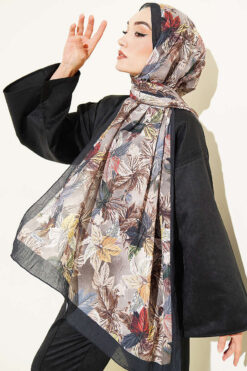 Alternative view of Colorful Leaf Pattern French Terry Shawl Black
