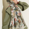Colorful Leaf Pattern French Terry Shawl Aqua Green