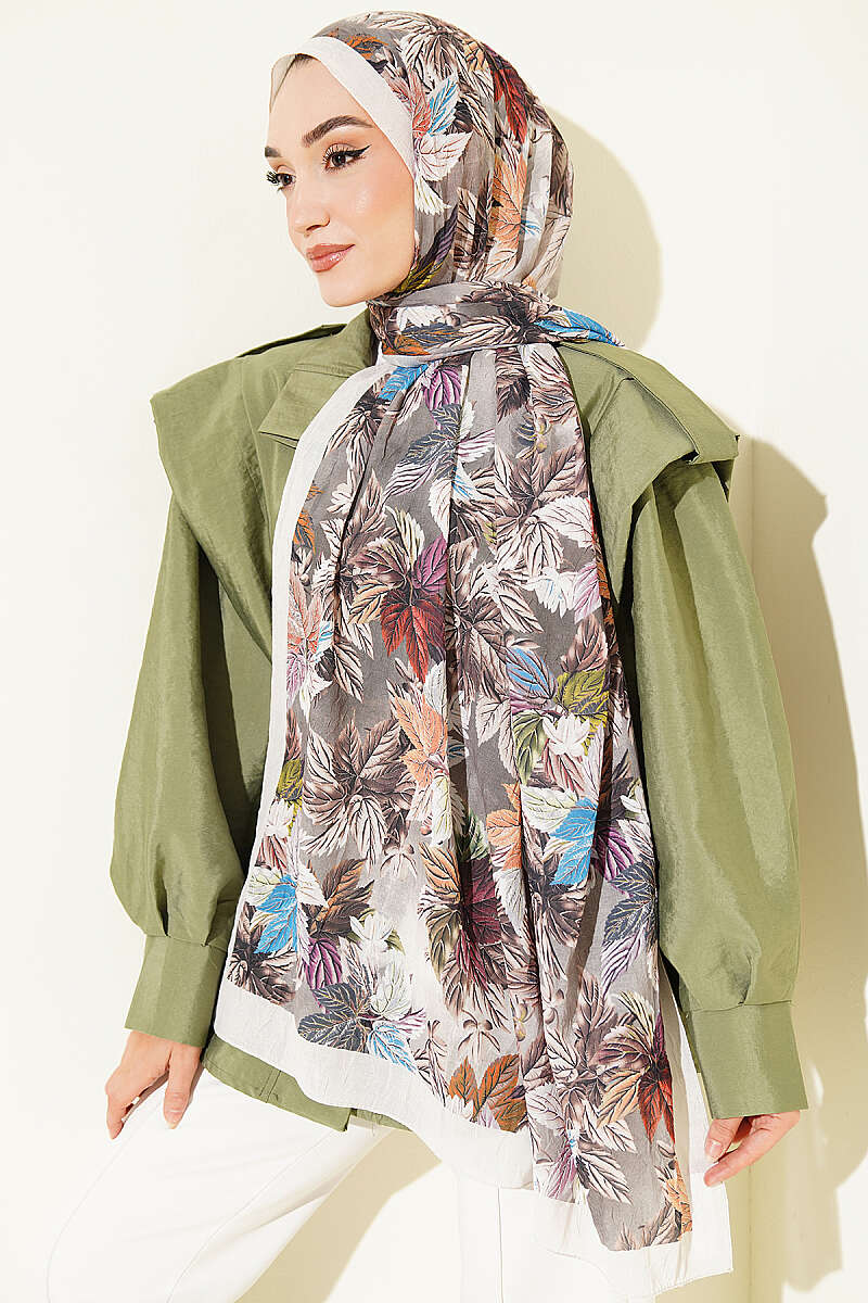 Colorful Leaf Pattern French Terry Shawl Champagne