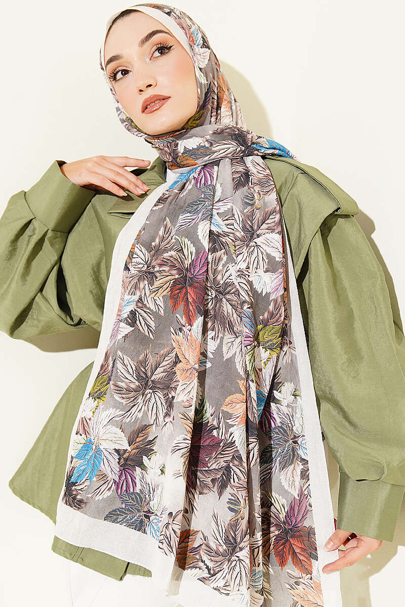 Colorful Leaf Pattern French Terry Shawl Champagne - immagine 2