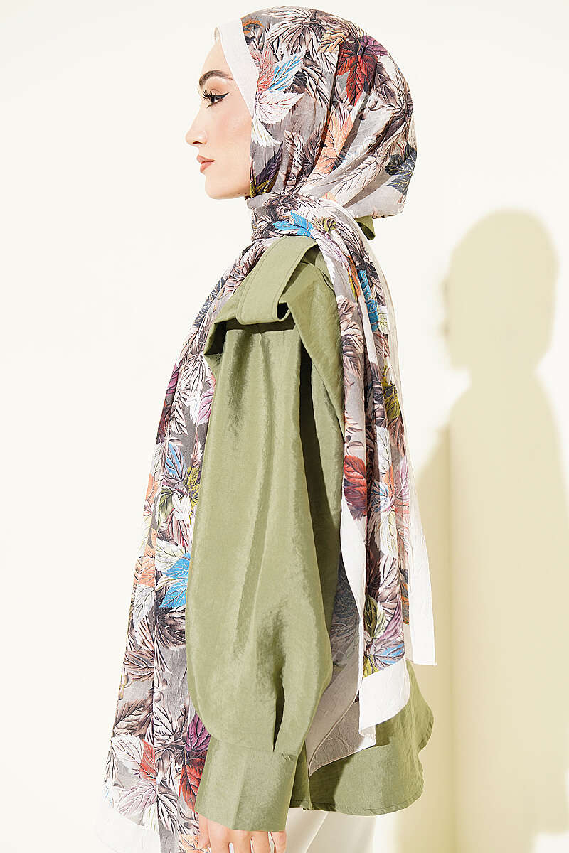 Colorful Leaf Pattern French Terry Shawl Champagne - immagine 3