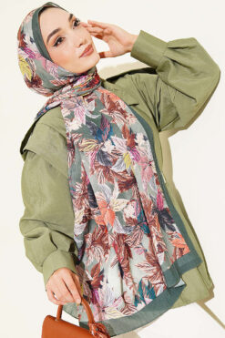 Alternative view of Colorful Leaf Pattern French Terry Shawl Emerald
