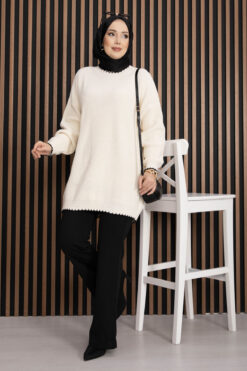 Ribbed Oversized Knit Sweater Ecru