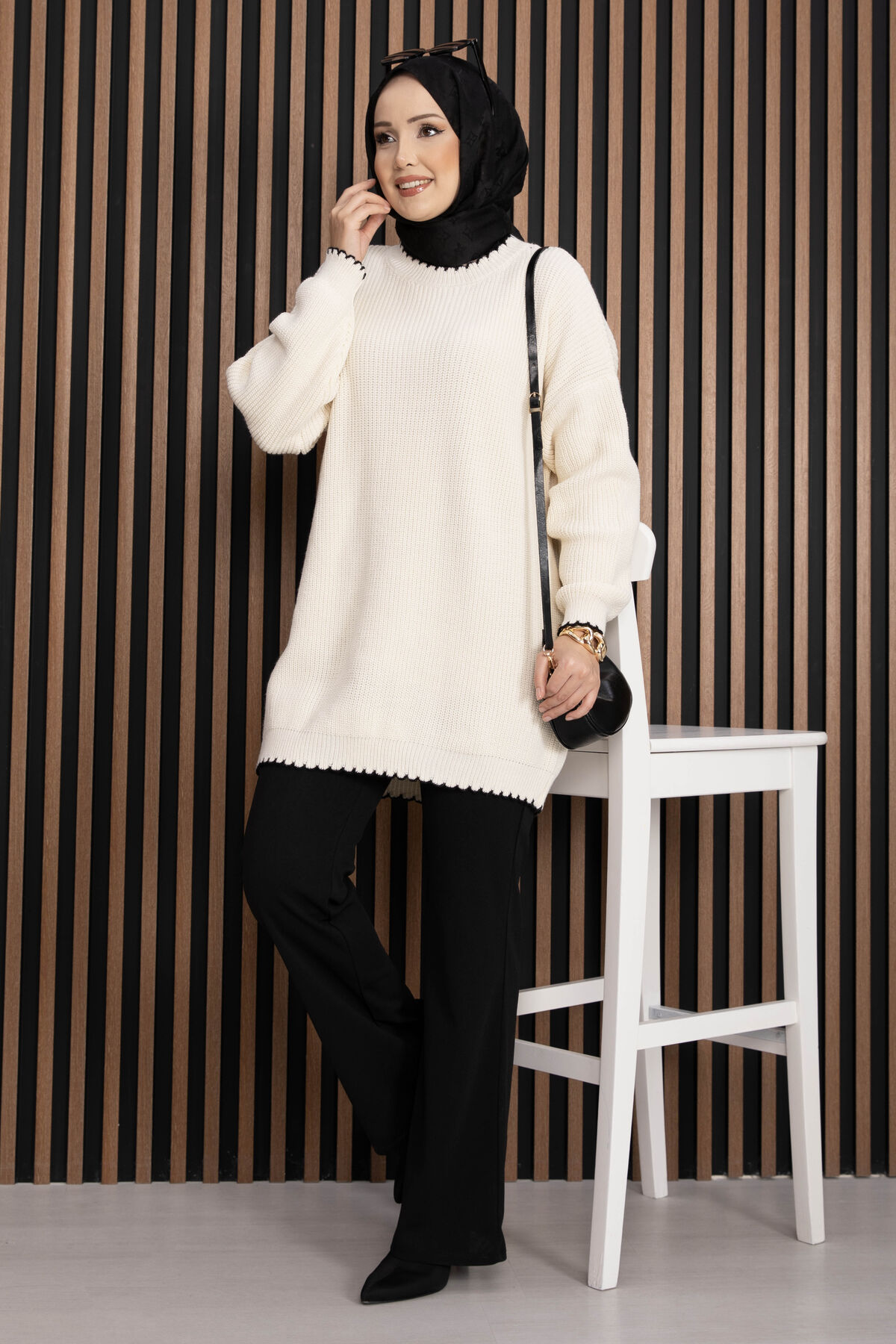 Ribbed Oversized Knit Sweater Ecru – Bild 3