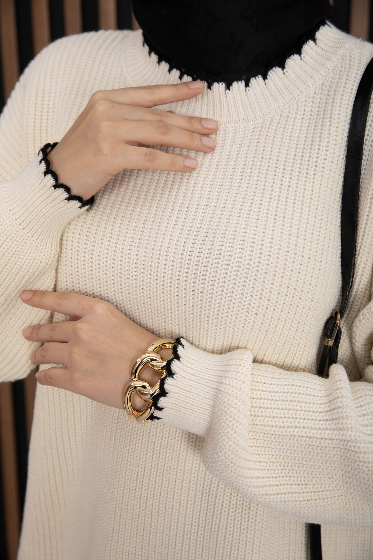Ribbed Oversized Knit Sweater Ecru – Bild 5
