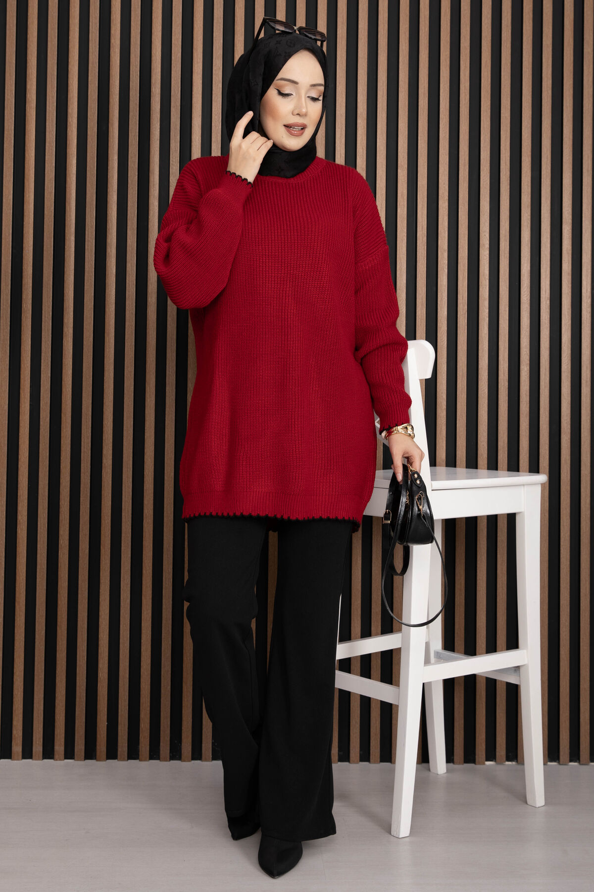 Ribbed Oversized Knit Sweater Ecru – Bild 6